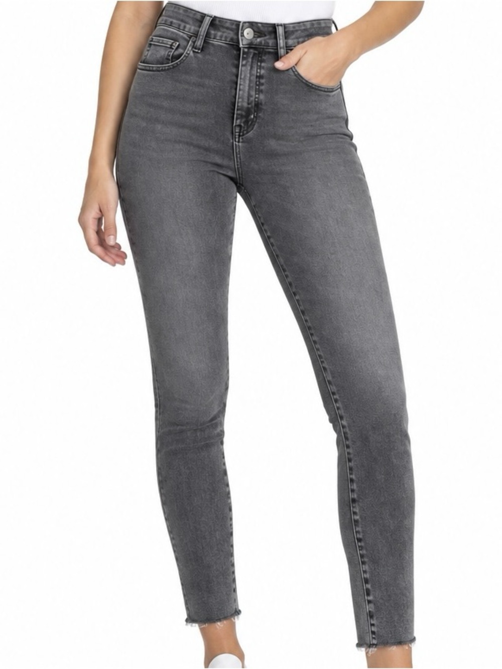GAP Universal Jegging Sky High Gray Wash Raw Hem Jeans 30 10 Tall Long Inseam